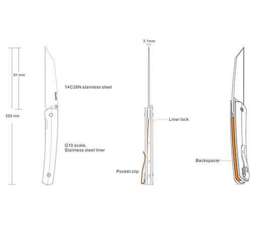 Купить Нож складной карманный, туристический /205 мм/Sandvik 14C28N/Liner Lock - Ruike P865-B, фото , изображение 5, характеристики, отзывы