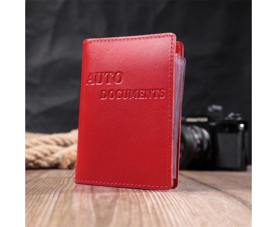 Купить Яркая обложка для автодокументов из натуральной кожи Shvigel 16161 Красная, фото , изображение 10, характеристики, отзывы
