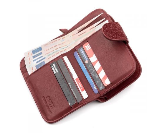 Купить Кошелек женский STINGRAY LEATHER 18092 из натуральной кожи морского ската Бордовый, фото , изображение 5, характеристики, отзывы