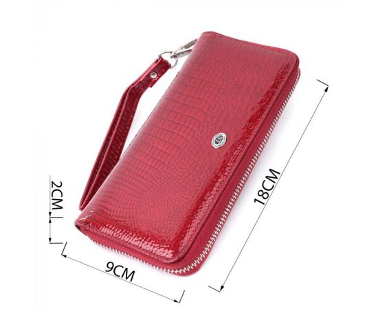 Купить Женский лакированный кошелек на молнии из натуральной кожи ST Leather 22677 Красный, фото , изображение 3, характеристики, отзывы