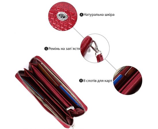 Купить Женский лакированный кошелек на молнии из натуральной кожи ST Leather 22677 Красный, фото , изображение 4, характеристики, отзывы