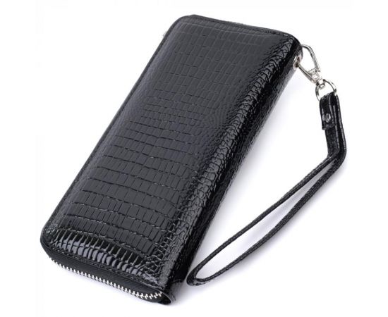 Купить Лакированный женский кошелек на молнии из натуральной кожи ST Leather 22678 Черный, фото , изображение 2, характеристики, отзывы