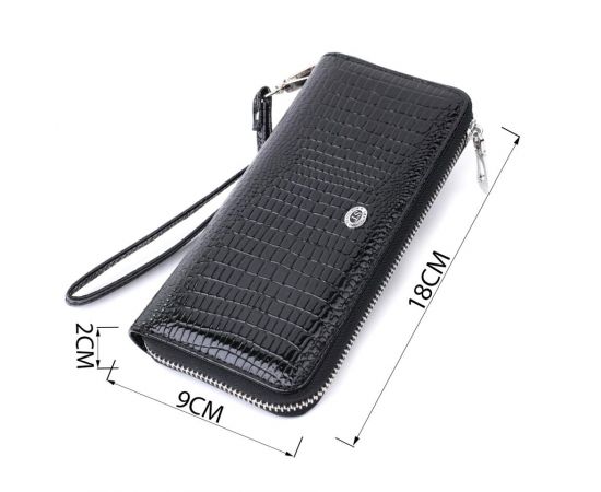Купить Лакированный женский кошелек на молнии из натуральной кожи ST Leather 22678 Черный, фото , изображение 3, характеристики, отзывы