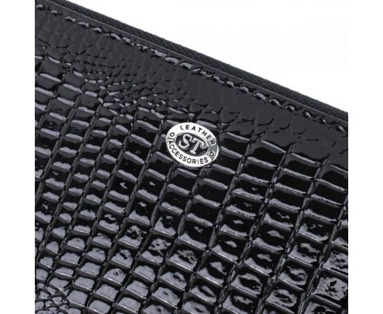 Купить Лакированный женский кошелек на молнии из натуральной кожи ST Leather 22678 Черный, фото , изображение 5, характеристики, отзывы