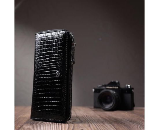 Купить Лакированный женский кошелек на молнии из натуральной кожи ST Leather 22678 Черный, фото , изображение 9, характеристики, отзывы