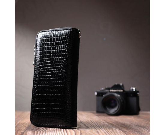 Купить Лакированный женский кошелек на молнии из натуральной кожи ST Leather 22678 Черный, фото , изображение 10, характеристики, отзывы