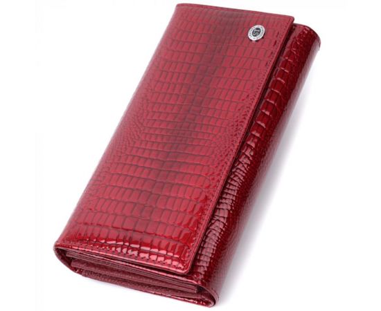 Купить Кожаный лакированный кошелек с блоком для кредитных карт ST Leather 22682 Красный, фото , характеристики, отзывы