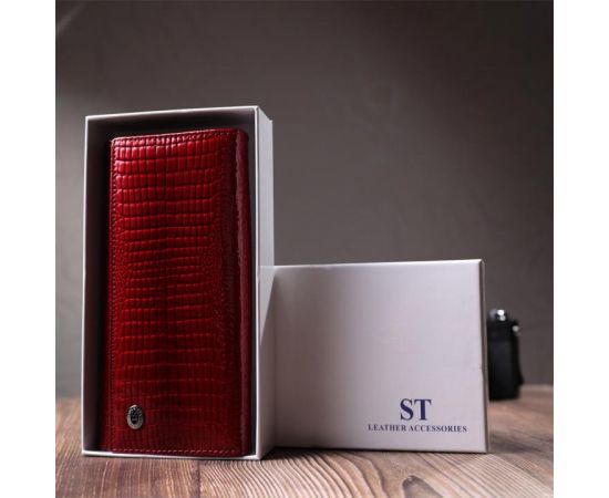 Купить Кожаный лакированный кошелек с блоком для кредитных карт ST Leather 22682 Красный, фото , изображение 12, характеристики, отзывы