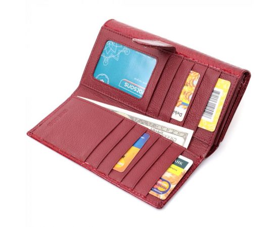 Купить Кожаный лакированный кошелек с блоком для кредитных карт ST Leather 22682 Красный, фото , изображение 8, характеристики, отзывы