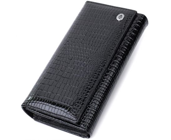 Купить Лакированный кожаный кошелек с блоком для кредитных карт ST Leather 22683 Черный, фото , характеристики, отзывы