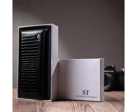Купить Лакированный кожаный кошелек с блоком для кредитных карт ST Leather 22683 Черный, фото , изображение 11, характеристики, отзывы