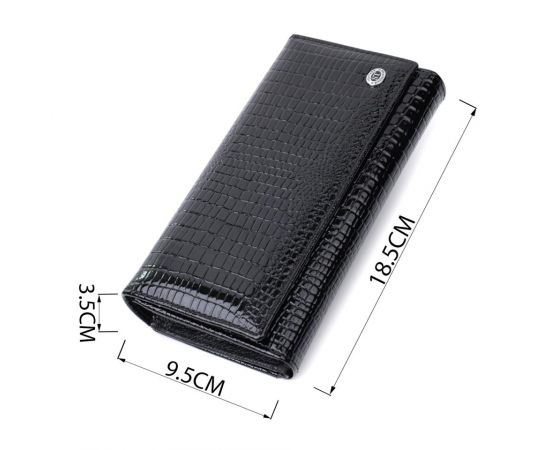 Купить Лакированный кожаный кошелек с блоком для кредитных карт ST Leather 22683 Черный, фото , изображение 3, характеристики, отзывы