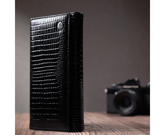 Купить Лакированный кожаный кошелек с блоком для кредитных карт ST Leather 22683 Черный, фото , изображение 9, характеристики, отзывы