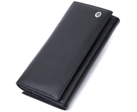 Купить Добротное женское портмоне с карманом для монет из натуральной кожи ST Leather 22691 Черный, фото , характеристики, отзывы