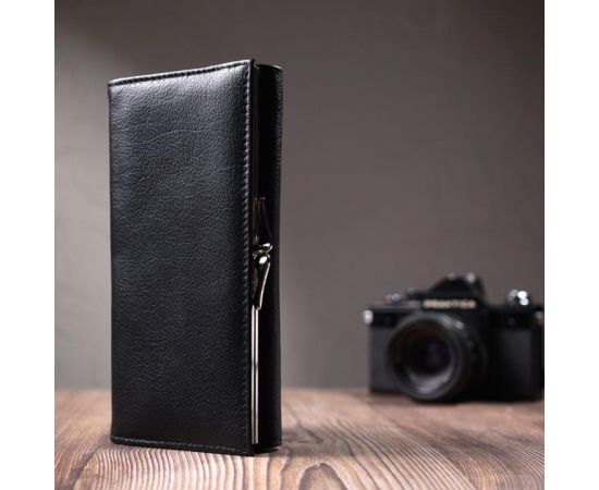 Купить Добротное женское портмоне с карманом для монет из натуральной кожи ST Leather 22691 Черный, фото , изображение 11, характеристики, отзывы