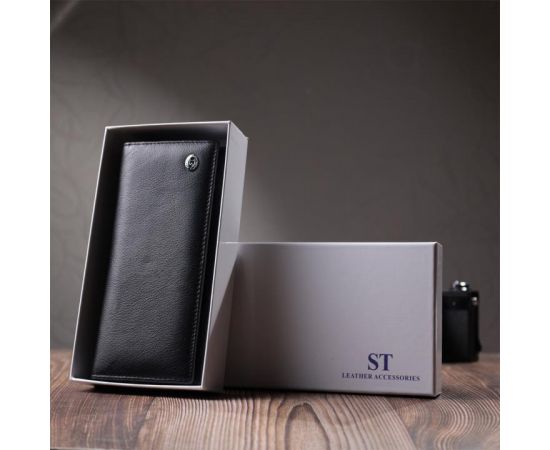 Купить Добротное женское портмоне с карманом для монет из натуральной кожи ST Leather 22691 Черный, фото , изображение 12, характеристики, отзывы