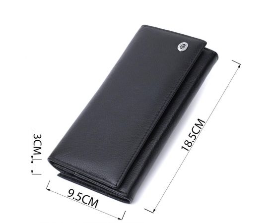 Купить Добротное женское портмоне с карманом для монет из натуральной кожи ST Leather 22691 Черный, фото , изображение 3, характеристики, отзывы