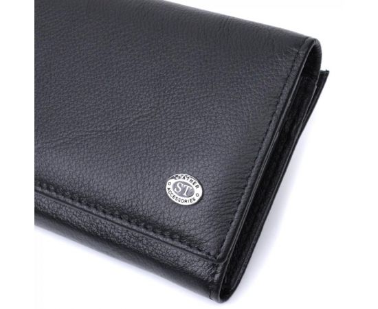 Купить Добротное женское портмоне с карманом для монет из натуральной кожи ST Leather 22691 Черный, фото , изображение 5, характеристики, отзывы