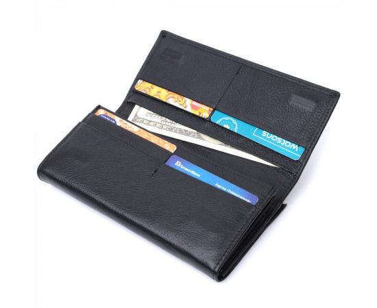 Купить Добротное женское портмоне с карманом для монет из натуральной кожи ST Leather 22691 Черный, фото , изображение 8, характеристики, отзывы