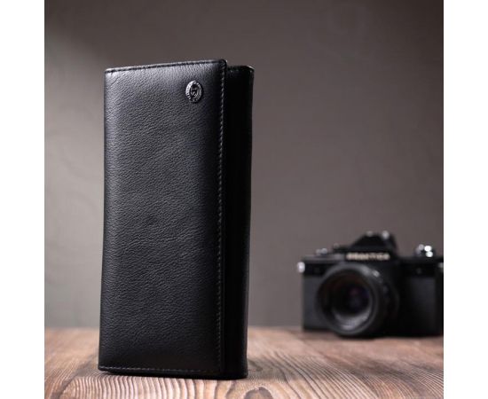 Купить Добротное женское портмоне с карманом для монет из натуральной кожи ST Leather 22691 Черный, фото , изображение 10, характеристики, отзывы