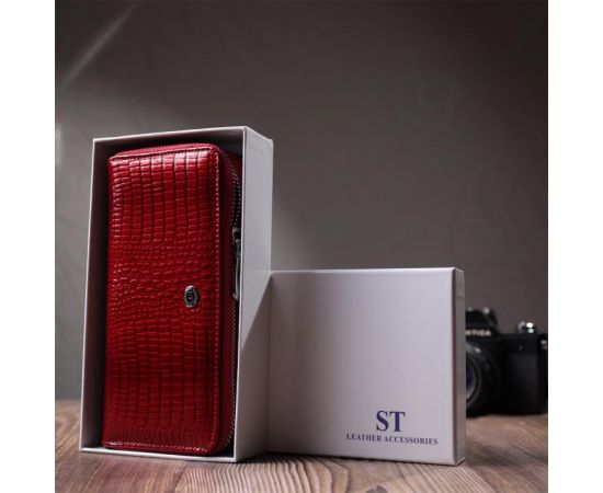 Купить Фактурный клатч на два отделения из лакированной натуральной кожи ST Leather 22692 Красный, фото , изображение 12, характеристики, отзывы