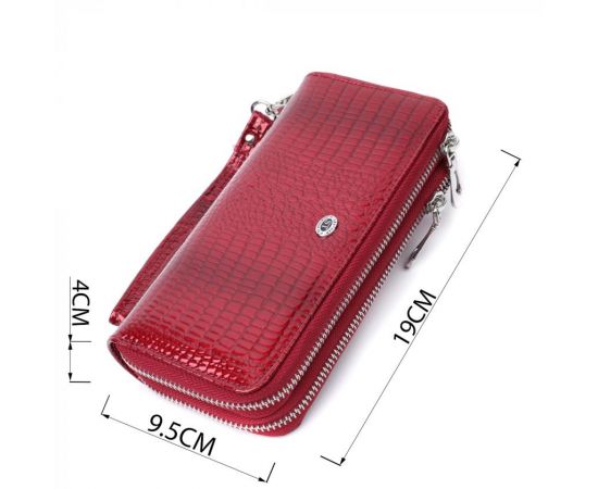 Купить Фактурный клатч на два отделения из лакированной натуральной кожи ST Leather 22692 Красный, фото , изображение 3, характеристики, отзывы