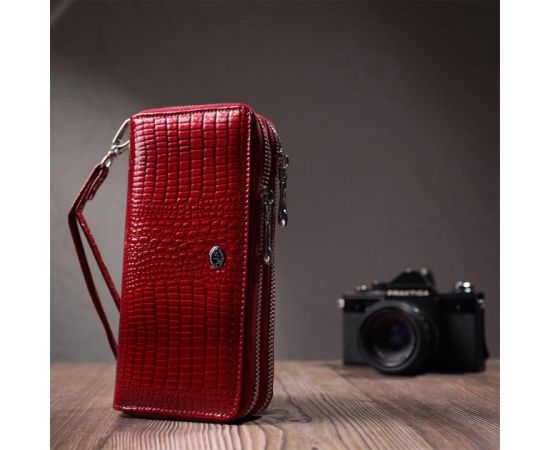 Купить Фактурный клатч на два отделения из лакированной натуральной кожи ST Leather 22692 Красный, фото , изображение 10, характеристики, отзывы