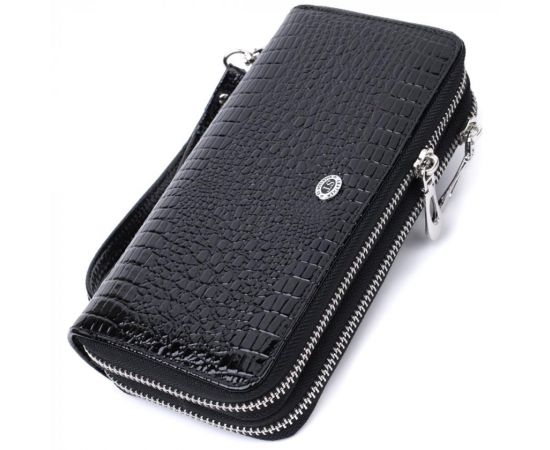 Купить Стильный фактурный клатч на два отделения из лакированной натуральной кожи ST Leather 22693 Черный, фото , характеристики, отзывы