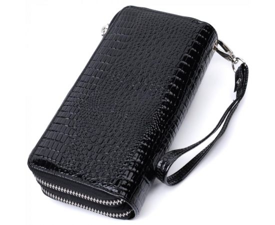 Купить Стильный фактурный клатч на два отделения из лакированной натуральной кожи ST Leather 22693 Черный, фото , изображение 2, характеристики, отзывы