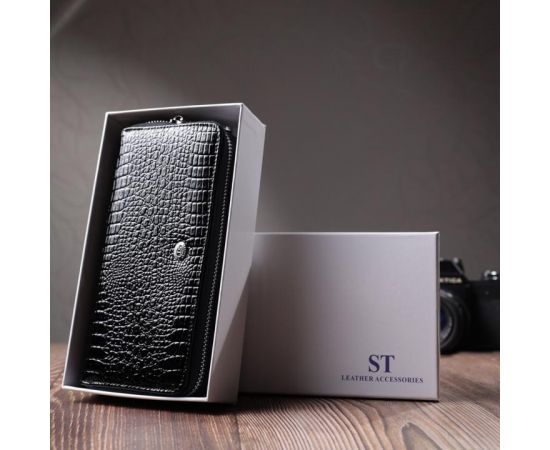 Купить Стильный фактурный клатч на два отделения из лакированной натуральной кожи ST Leather 22693 Черный, фото , изображение 12, характеристики, отзывы