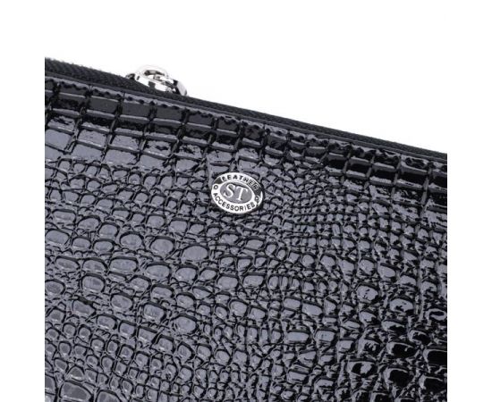 Купить Стильный фактурный клатч на два отделения из лакированной натуральной кожи ST Leather 22693 Черный, фото , изображение 5, характеристики, отзывы