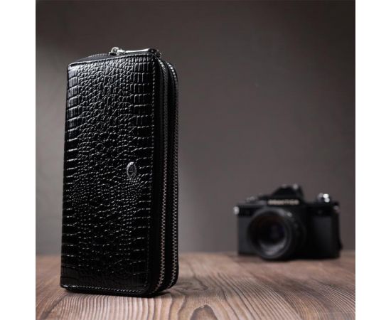 Купить Стильный фактурный клатч на два отделения из лакированной натуральной кожи ST Leather 22693 Черный, фото , изображение 10, характеристики, отзывы