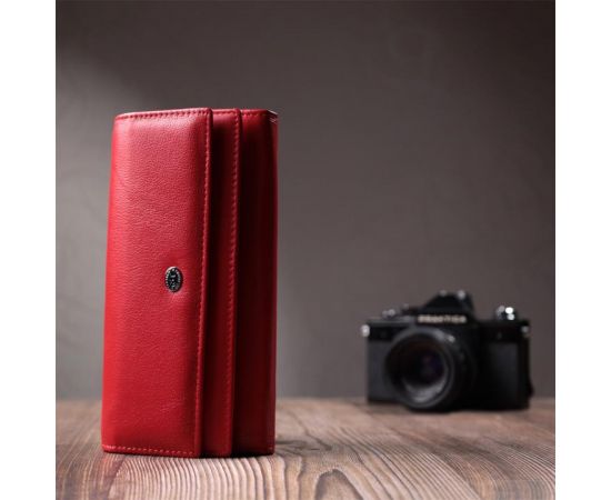 Купить Вместительный женский кошелек с двумя клапанами из натуральной кожи ST Leather 22695 Красный, фото , изображение 8, характеристики, отзывы