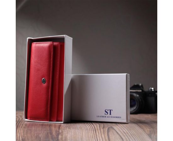 Купить Вместительный женский кошелек с двумя клапанами из натуральной кожи ST Leather 22695 Красный, фото , изображение 10, характеристики, отзывы