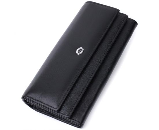 Купить Функциональный женский кошелек с двумя клапанами из натуральной кожи ST Leather 22696 Черный, фото , характеристики, отзывы