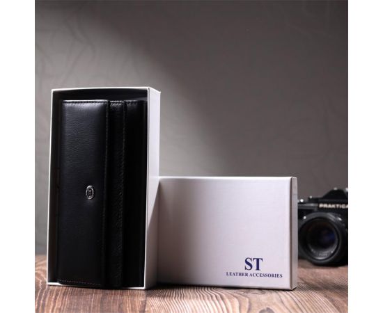 Купить Функциональный женский кошелек с двумя клапанами из натуральной кожи ST Leather 22696 Черный, фото , изображение 11, характеристики, отзывы