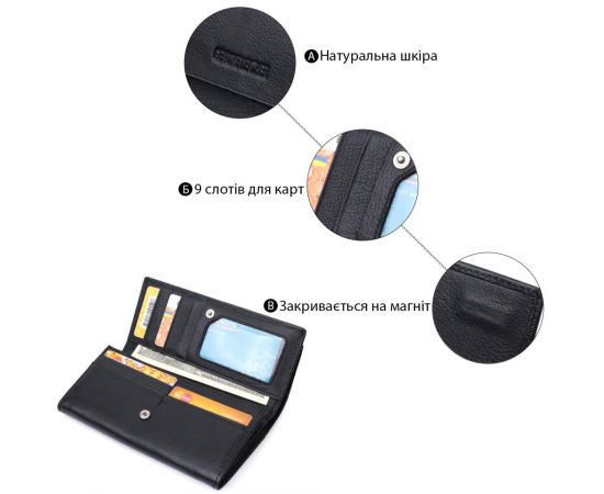 Купить Функциональный женский кошелек с двумя клапанами из натуральной кожи ST Leather 22696 Черный, фото , изображение 4, характеристики, отзывы