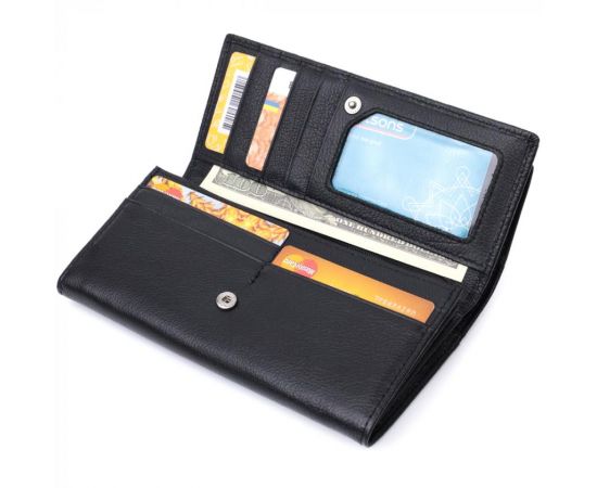 Купить Функциональный женский кошелек с двумя клапанами из натуральной кожи ST Leather 22696 Черный, фото , изображение 6, характеристики, отзывы