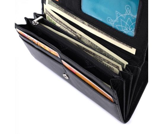 Купить Функциональный женский кошелек с двумя клапанами из натуральной кожи ST Leather 22696 Черный, фото , изображение 7, характеристики, отзывы