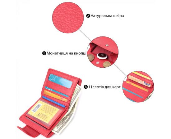 Купить Вертикальный кошелек для ярких женщин из натуральной кожи ST Leather 22702 Красный, фото , изображение 4, характеристики, отзывы