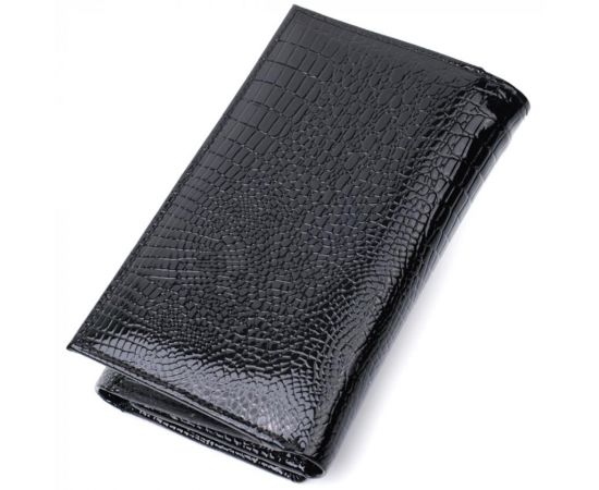 Купить Женский кошелек в три сложения из лакированной фактурной натуральной кожи ST Leather 22707 Черный, фото , изображение 2, характеристики, отзывы