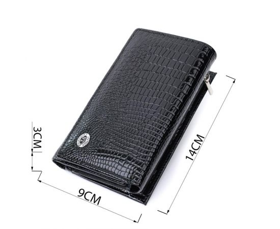 Купить Женский кошелек в три сложения из лакированной фактурной натуральной кожи ST Leather 22707 Черный, фото , изображение 3, характеристики, отзывы