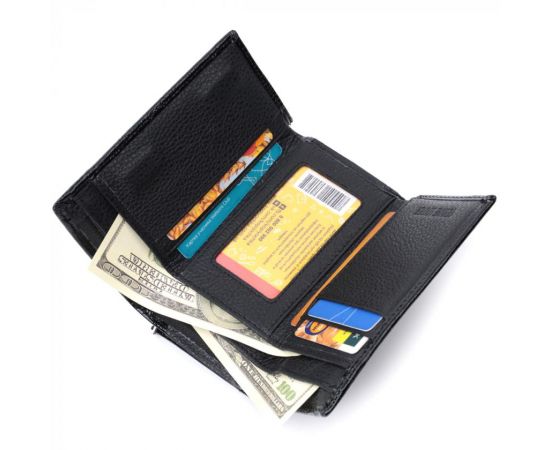 Купить Женский кошелек в три сложения из лакированной фактурной натуральной кожи ST Leather 22707 Черный, фото , изображение 6, характеристики, отзывы