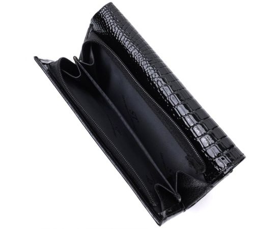 Купить Женский кошелек в три сложения из лакированной фактурной натуральной кожи ST Leather 22707 Черный, фото , изображение 7, характеристики, отзывы