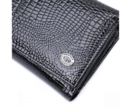 Купить Женский кошелек в три сложения из лакированной фактурной натуральной кожи ST Leather 22707 Черный, фото , изображение 8, характеристики, отзывы