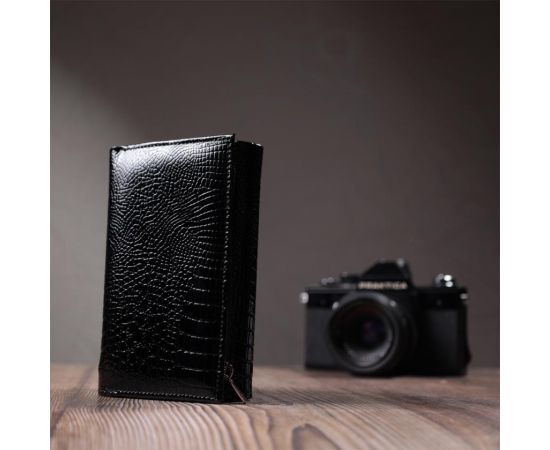 Купить Женский кошелек в три сложения из лакированной фактурной натуральной кожи ST Leather 22707 Черный, фото , изображение 10, характеристики, отзывы