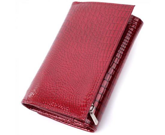 Купить Кошелек женский в три сложения из лакированной фактурной натуральной кожи ST Leather 22708 Красный, фото , изображение 2, характеристики, отзывы