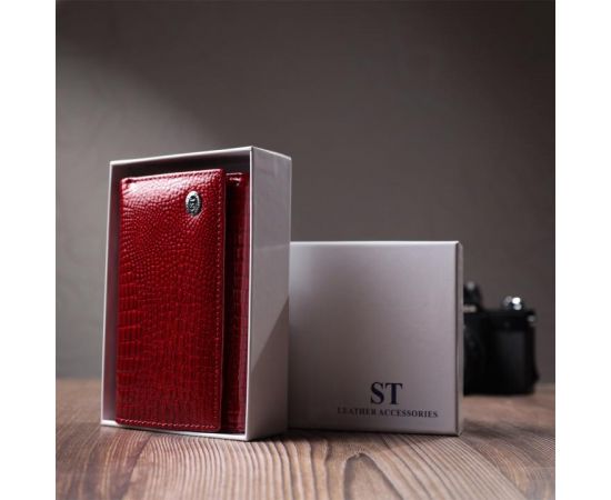 Купить Кошелек женский в три сложения из лакированной фактурной натуральной кожи ST Leather 22708 Красный, фото , изображение 11, характеристики, отзывы