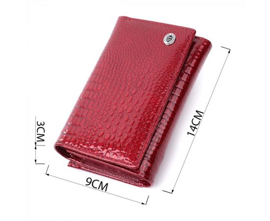 Купить Кошелек женский в три сложения из лакированной фактурной натуральной кожи ST Leather 22708 Красный, фото , изображение 3, характеристики, отзывы