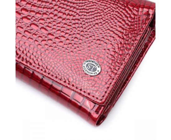 Купить Кошелек женский в три сложения из лакированной фактурной натуральной кожи ST Leather 22708 Красный, фото , изображение 5, характеристики, отзывы